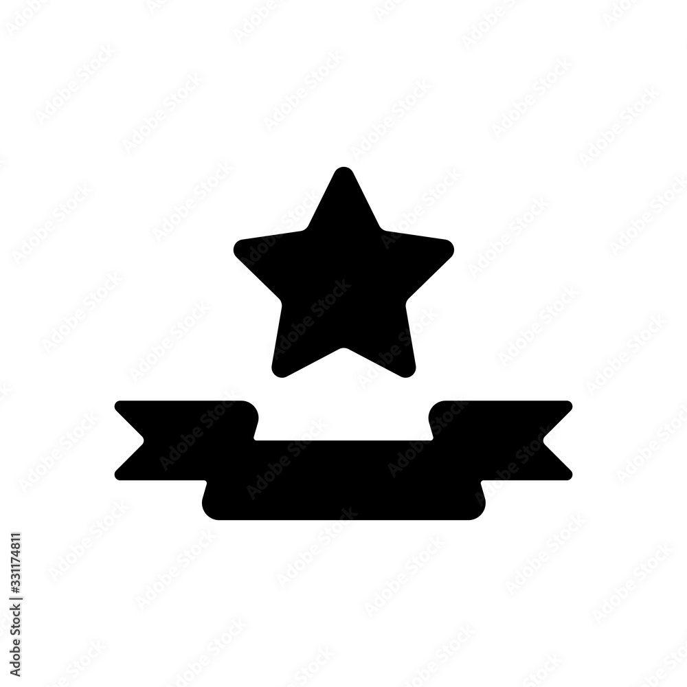 Star with ribbon, best quality. Black icon on white background Star with ribbon, best quality. Black icon on white background