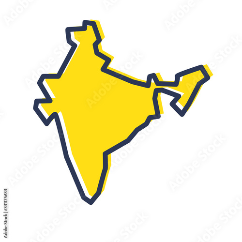 Stylized simple yellow outline map of India