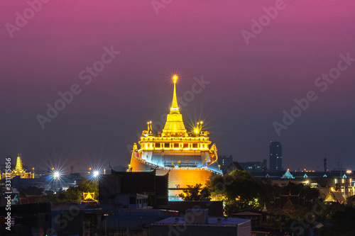 Golden mountain Temple night view  The most tourist destination landmark in Bangkok of Thailand