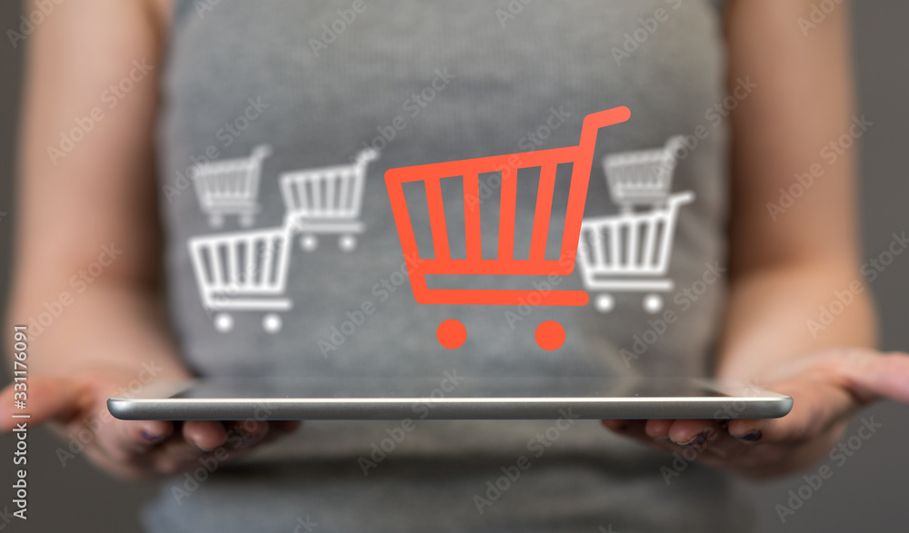 Online shopping business concept selecting shopping cart. Online shopping business concept selecting shopping cart.