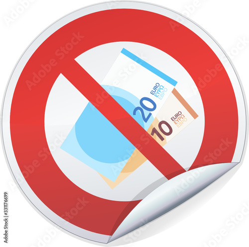 Sticker d'interdiction de payer en espèces euros (détouré)