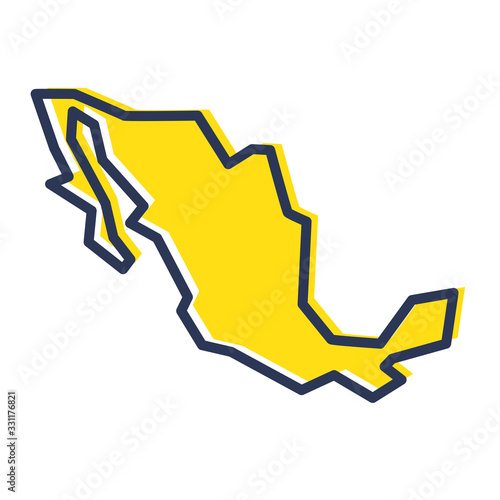 Stylized simple yellow outline map of Mexico