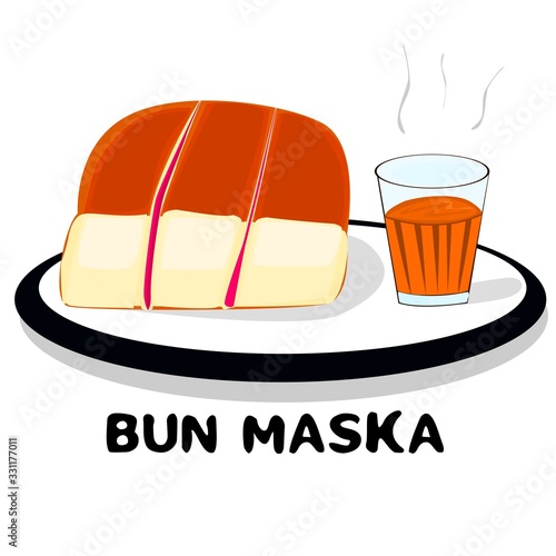 Bun maska with Tea indian mumbai street Food Vector