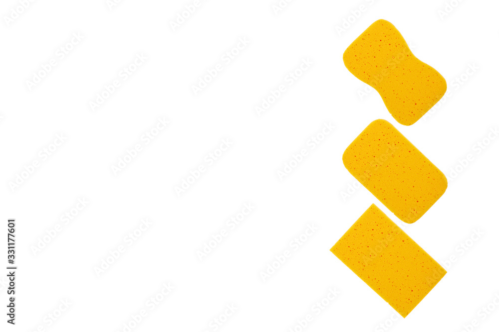 Yellow sponge isolated on white background. for cleaning and washing car Yellow sponge isolated on white background. for cleaning and washing car