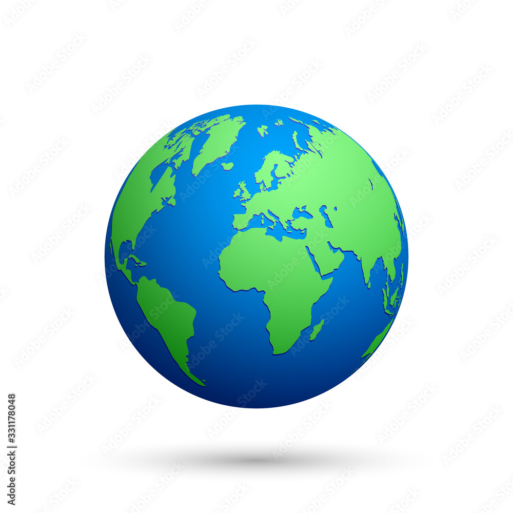 Globe with world map on white background. Vector illustration.