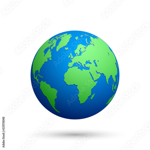 Globe with world map on white background. Vector illustration.