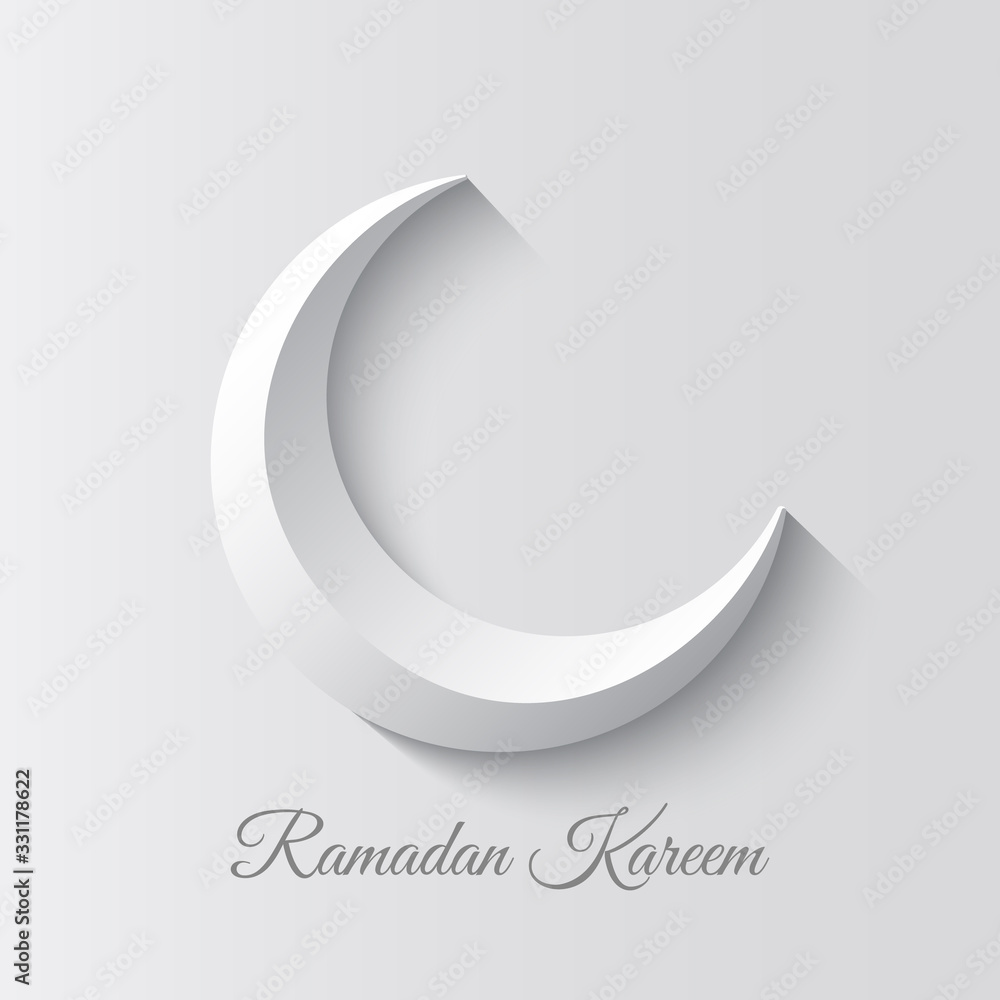 White Crescent. Design of greeting card for Muslim holiday. Vector illustration. Ramadan Kareem means generous month of Ramadan. White Crescent. Design of greeting card for Muslim holiday. Vector illustration. Ramadan Kareem means generous month of Ramadan.