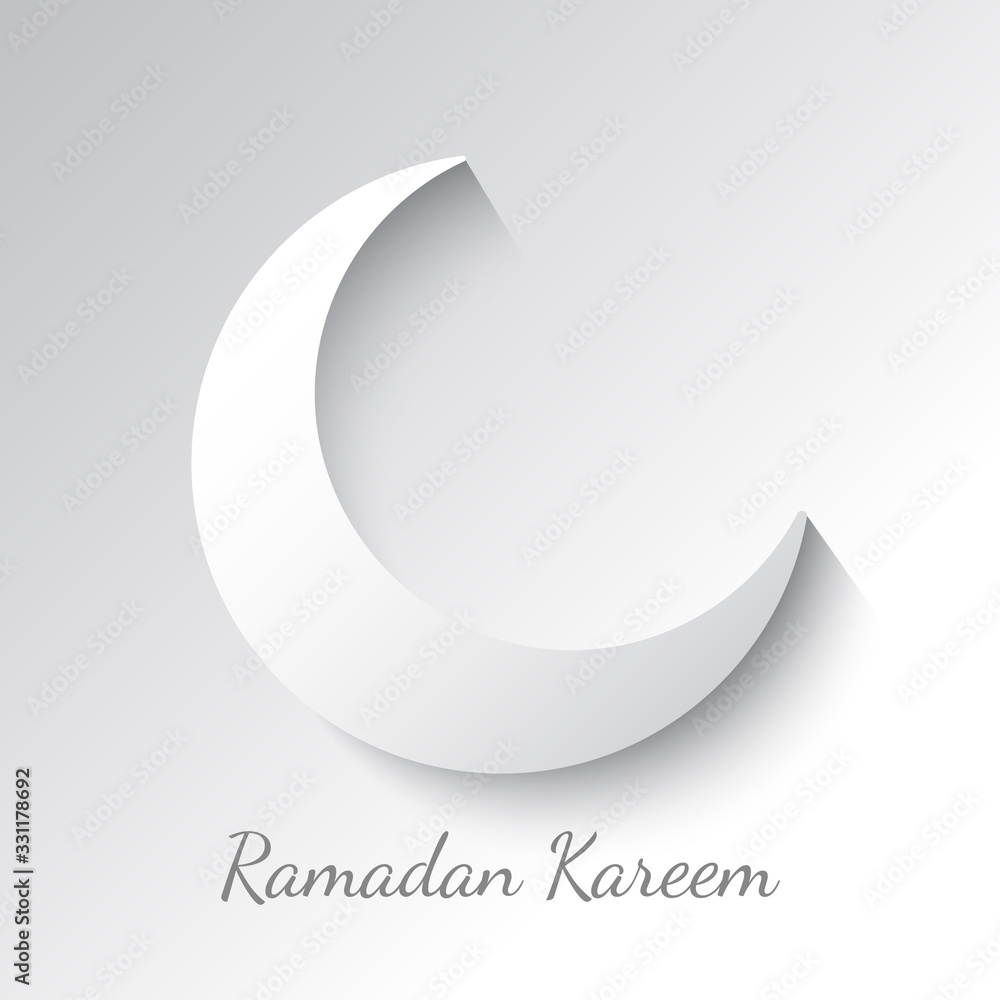 White Crescent. Design of greeting card for Muslim holiday. Vector illustration. Ramadan Kareem means generous month of Ramadan. White Crescent. Design of greeting card for Muslim holiday. Vector illustration. Ramadan Kareem means generous month of Ramadan.