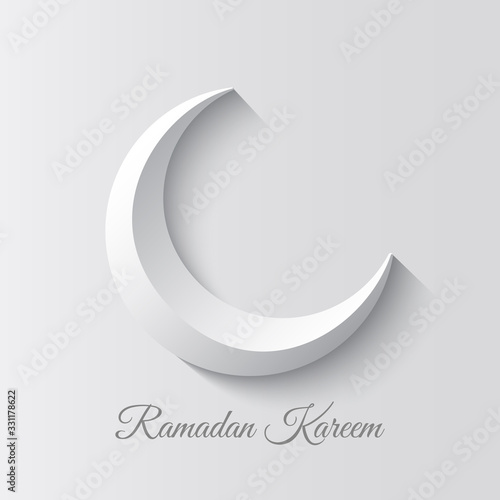 White Crescent. Design of greeting card for Muslim holiday. Vector illustration. Ramadan Kareem means generous month of Ramadan.