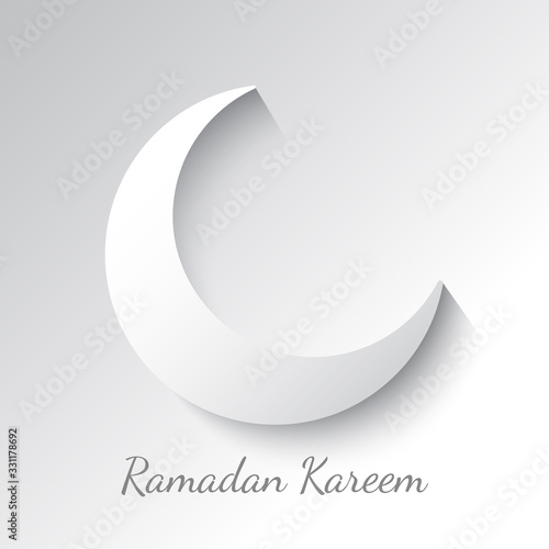 White Crescent. Design of greeting card for Muslim holiday. Vector illustration. Ramadan Kareem means generous month of Ramadan.