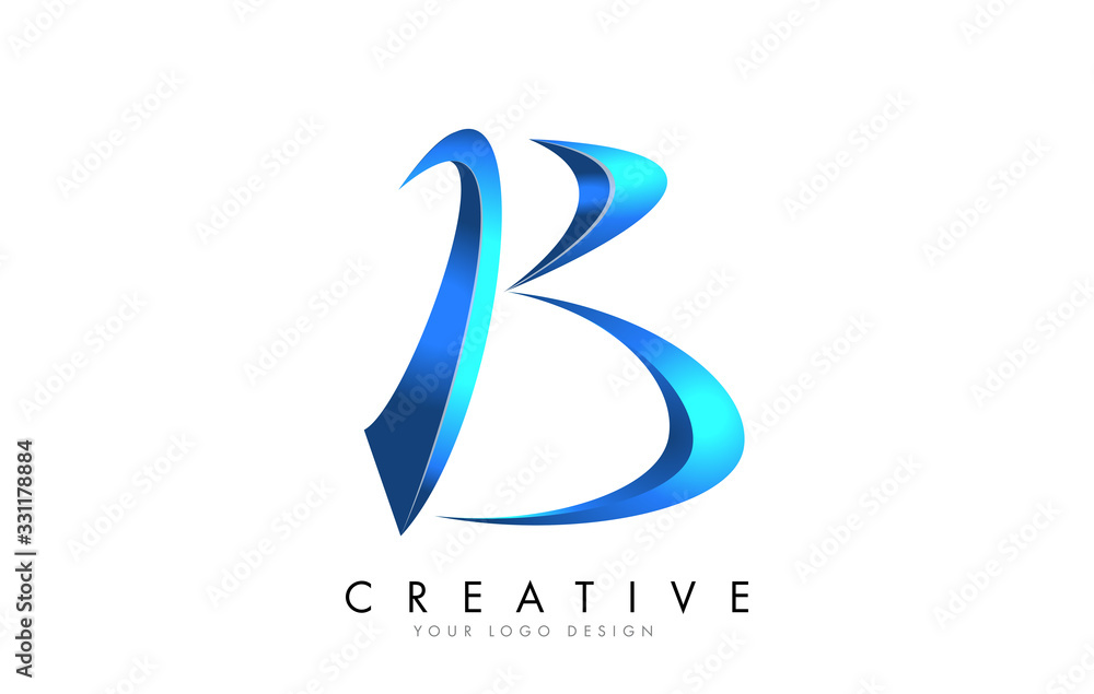 Creative B letter logo with Blue 3D bright Swashes. Blue Swoosh Icon Vector. Creative B letter logo with Blue 3D bright Swashes. Blue Swoosh Icon Vector.