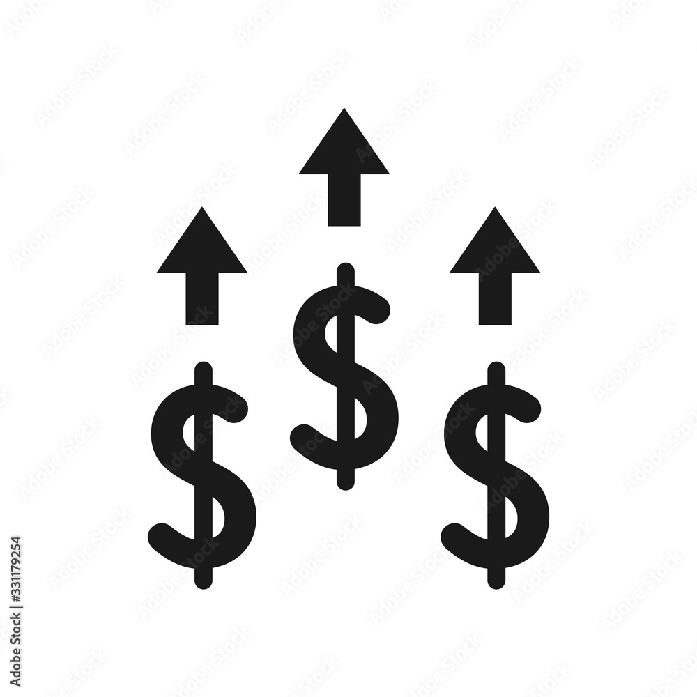 Dollar increase icon. vector illustration money growth on white background. Dollar increase icon. vector illustration money growth on white background.