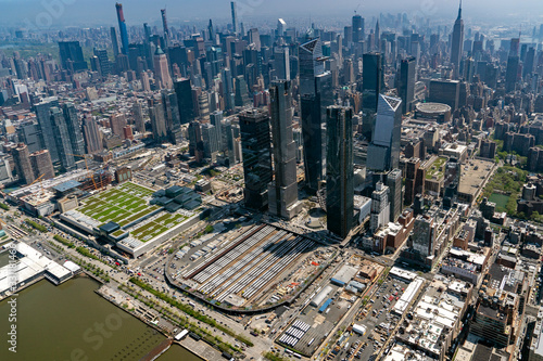 penn station new york city aerial view from helicopter