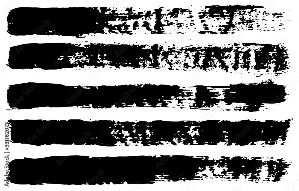 Set of black ink horizontal hand drawn brushes. Abstract isolated grunge lines, or stripes. Vector illustration. Set of black ink horizontal hand drawn brushes. Abstract isolated grunge lines, or stripes. Vector illustration.