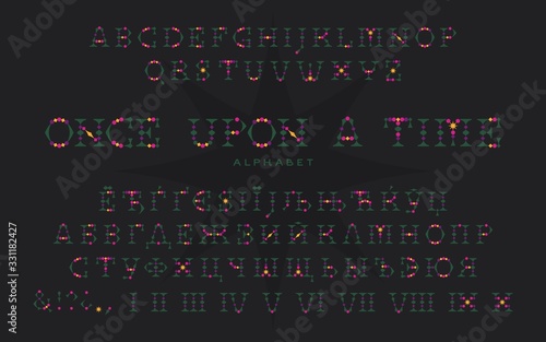 Vector of stylized abstract font and alphabet. Decorative font for heading or Initial letter.