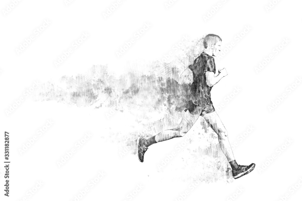 Hand-drawn illustration of a fast-running man with a blurred trace of his movement Hand-drawn illustration of a fast-running man with a blurred trace of his movement