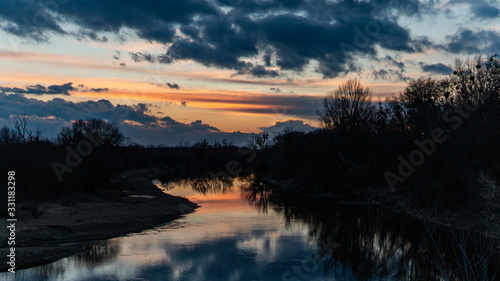 sunset and crowned crane on rever, nature, wildlife © Oleksandr