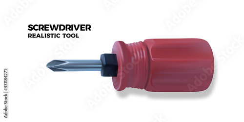 Realistic screwdriver. Realistic vector illustration of a hand tool on a white background. Labour day holiday design.