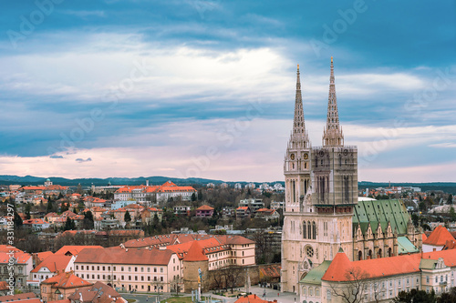 Panoramic aerial view of Zagreb Cathedral, Croatia