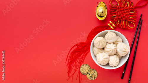 op view of dumplings and pendant chinese new year