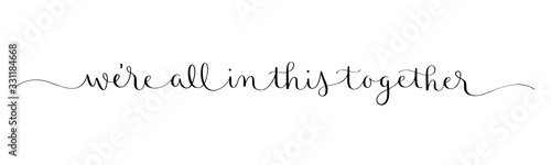 WE'RE ALL IN THIS TOGETHER vector brush calligraphy banner with swashes