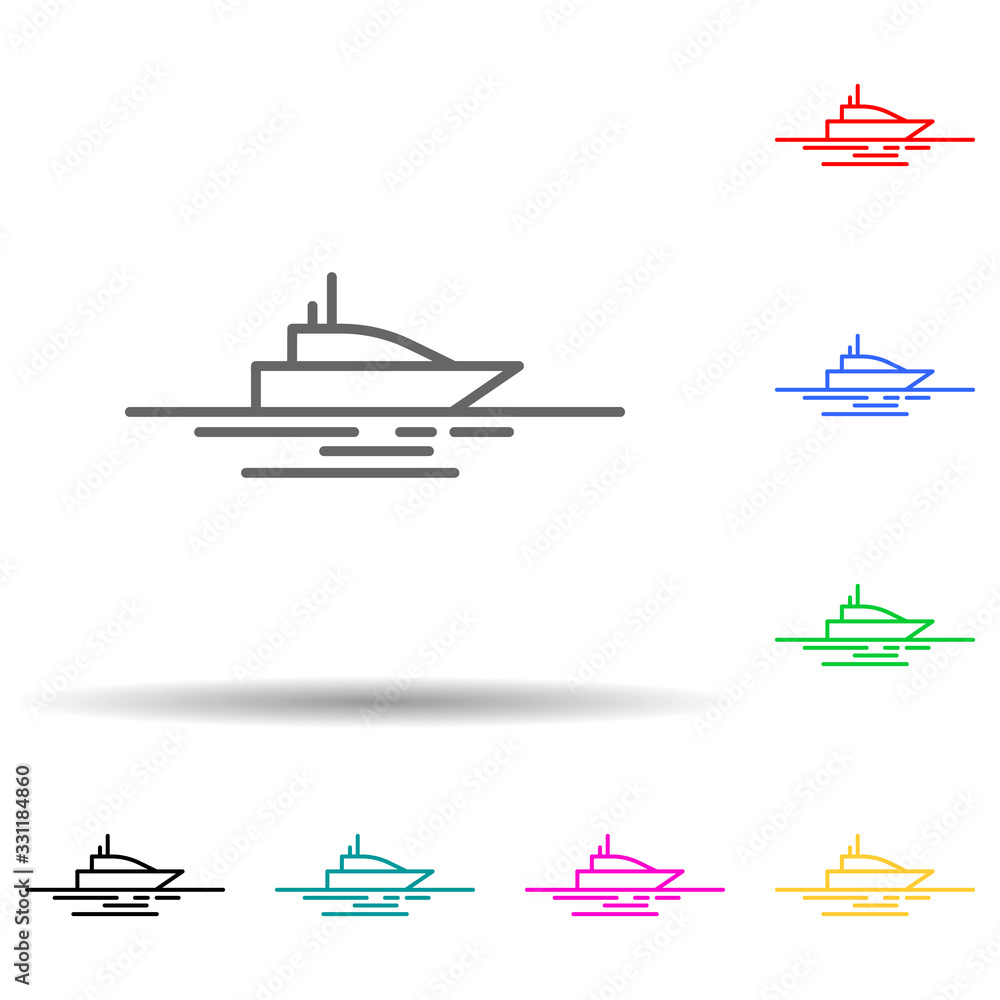 Yacht in sea multi color set icon. Simple thin line, outline vector of landspace icons for ui and ux, website or mobile application
