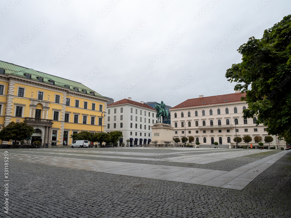 Munich, Germanu - Oct 4th, 2019: The Wittelsbach Square is a square in Munich's district Maxvorstadt , west of the Odeon Square . It was built as part of the Brienner Strasse complex.