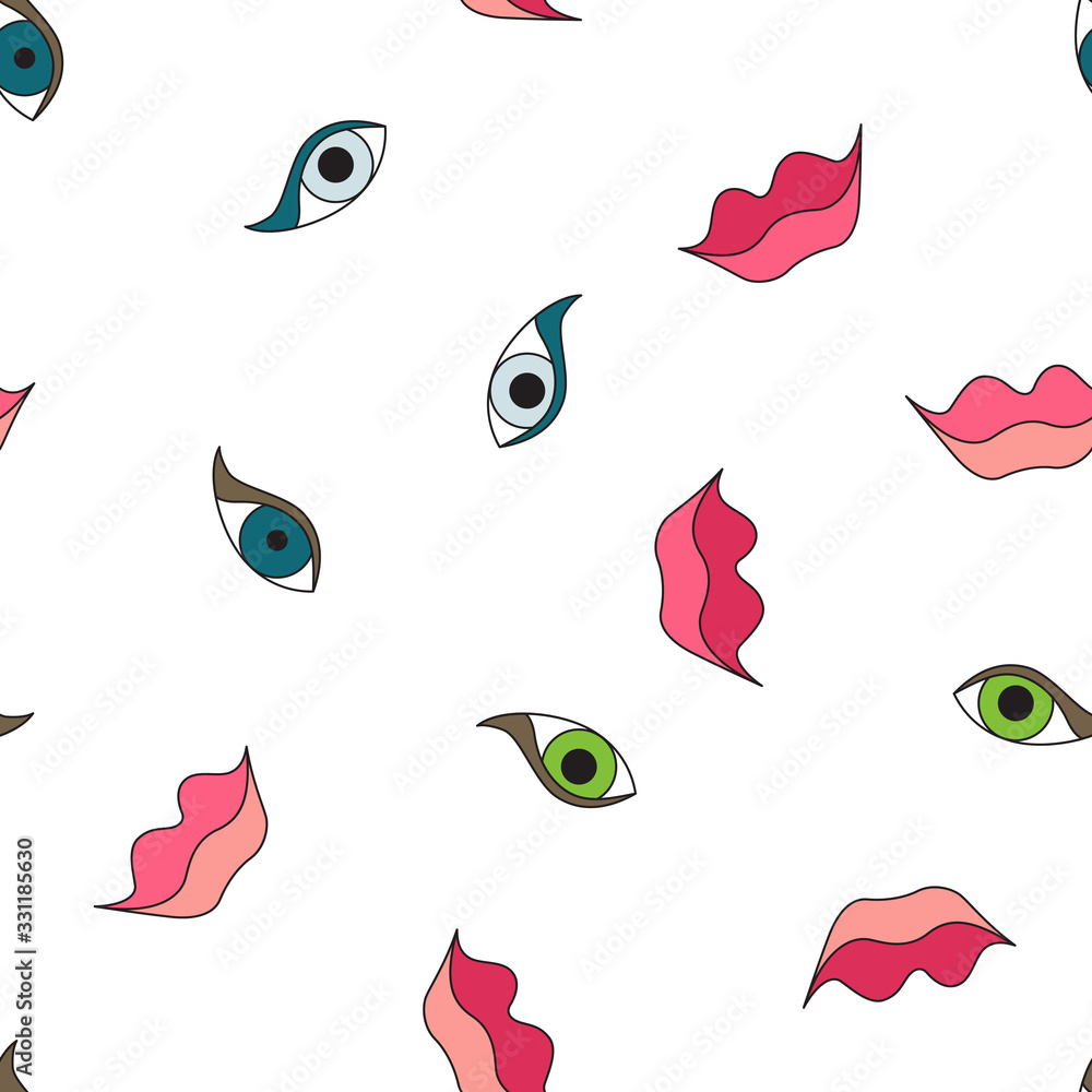 Seamless pattern background with lips and eyes. Seamless pattern background with lips and eyes.