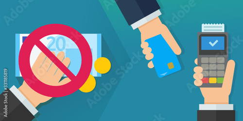 Ne plus payer en espèces et payer par carte bancaire (euros flat design)