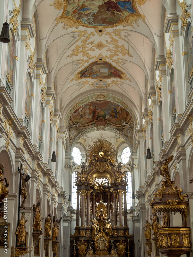 Munich, Germanu - Oct 4th, 2019: St Peter's Church is a Roman Catholic parish church in the inner city of Munich, southern Germany.