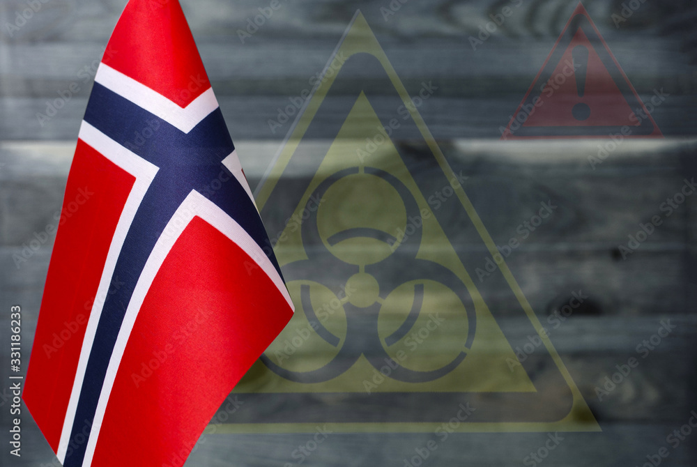 Fototapeta premium fragment of the flag of Norway on a light background with a transparent biohazard sign