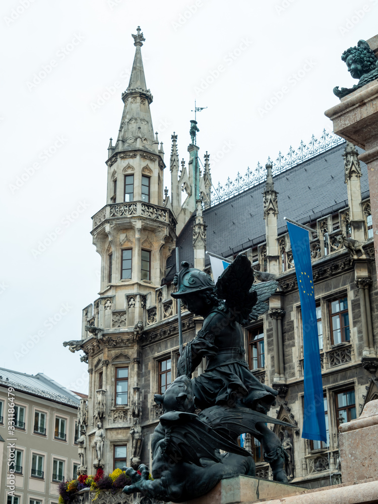 Munich, Germanu - Oct 4th, 2019: The New Town Hall is a town hall at the northern part of Marienplatz in Munich, Bavaria, Germany.