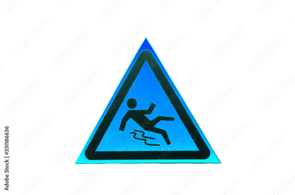 warning sign figure of a falling man in a blue triangle on a white background close up isolate warning sign figure of a falling man in a blue triangle on a white background close up isolate