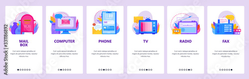 Communication website and mobile app onboarding screens vector template