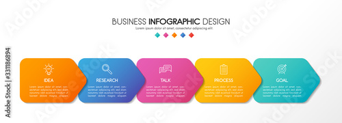 Business diagram with icons and 5 options. Infographic design. Vector