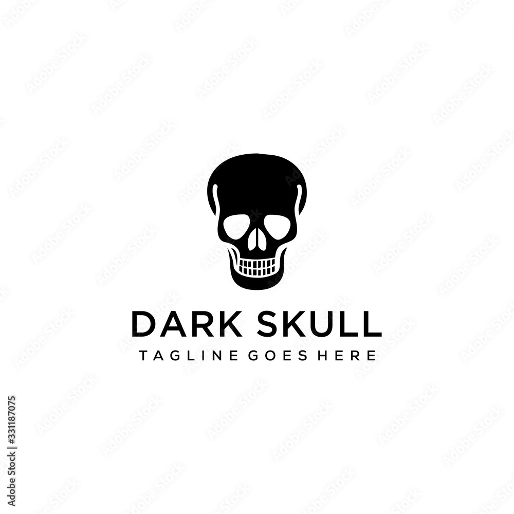 The silhouette scary skull sign logo design template.