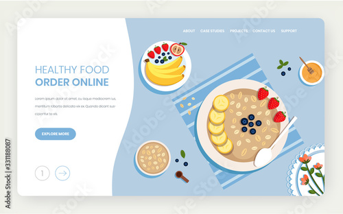 Healthy food online vector website landing page design template