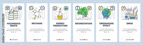 Hazardous waste website and mobile app onboarding screens vector template