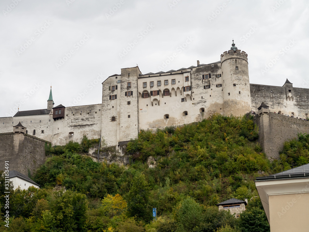 Hohensalzburg Fortress sits atop the Festungsberg, a small hill in the Austrian city of Salzburg.