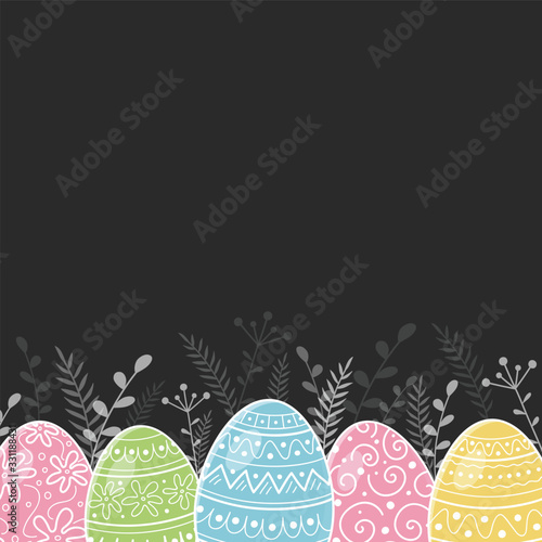 Template of an Easter background with decorative eggs and copyspace. Vector