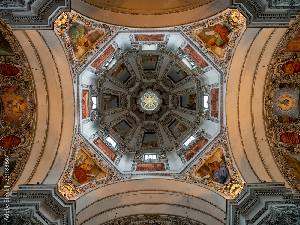 Inside interia of Salzburg Cathedral, which is the seventeenth-century Baroque cathedral of the Roman Catholic Archdiocese of Salzburg in the city of Salzburg, Austria
