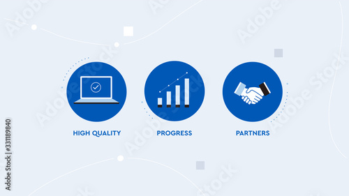 High quality. Progress. Parthners. Business process  and communication related vector icons. Modern flat design concept. Abstract background photo