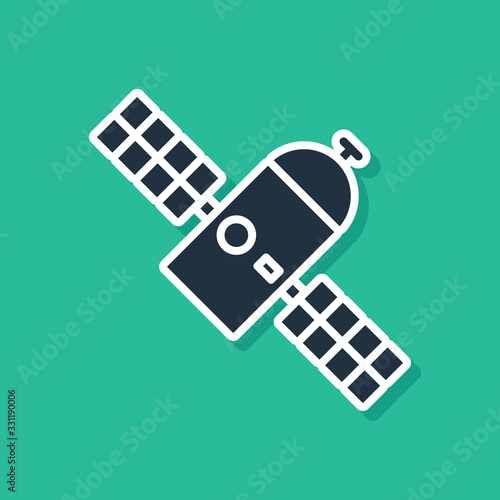 Blue Satellite icon isolated on green background. Vector Illustration