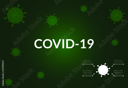 Virus infection design template. Coronavirus outbreak placard with bacteria cell isolated on gradient background, medical pandemic corona virus concept. Vector illustration