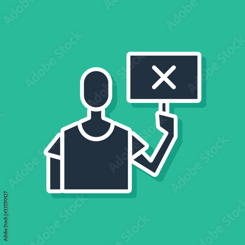 Blue Nature saving protest icon isolated on green background. Earth planet protection, environmental issues demonstration. Vector Illustration