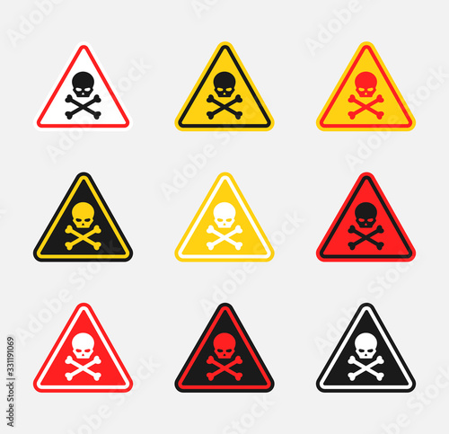 scull danger sign set, hazard warning icons
