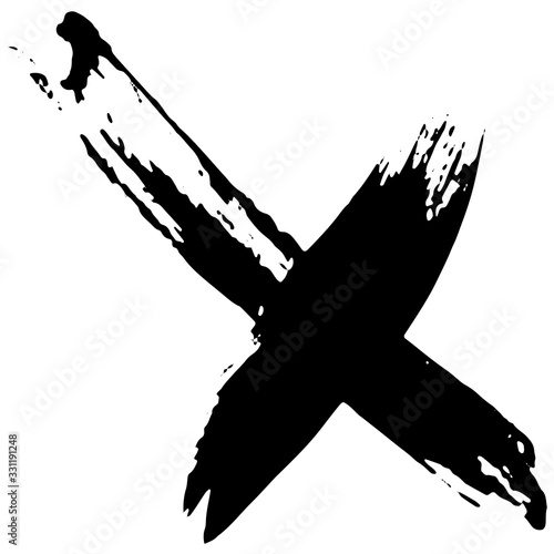 Cross grunge. Smears of black paint. Crossed ink lines