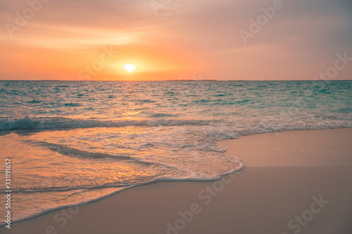 Sea sand sky concept, sunset colors clouds, horizon, horizontal background banner. Inspirational nature landscape, beautiful colors, wonderful scenery of tropical beach. Beach sunset, summer vacation © icemanphotos