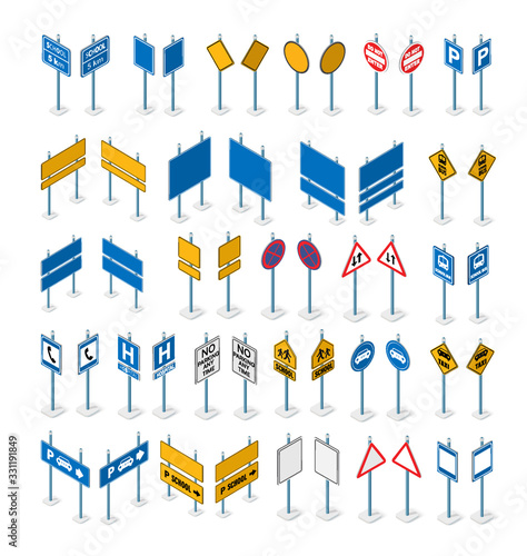 The road streetlight traffic signs set, crossroad