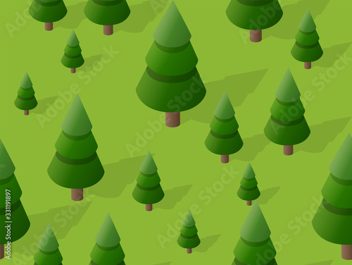 Seamless forest fir tree pattern map background 3D illustration
